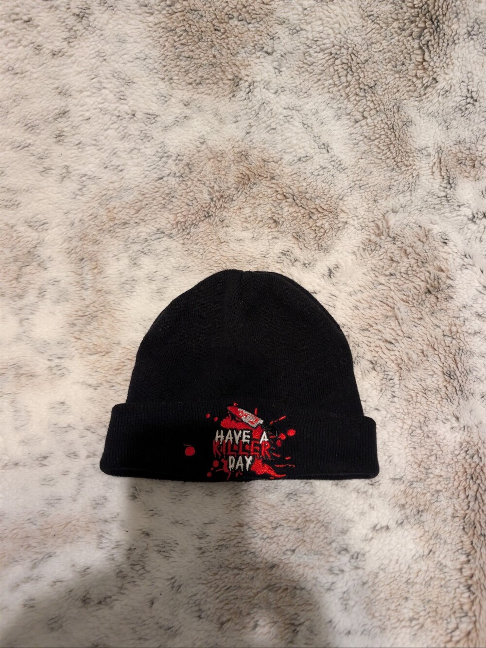 Spirit Halloween Have A Killer Day Embroidered Blood Knife Beanie Hat OSFM